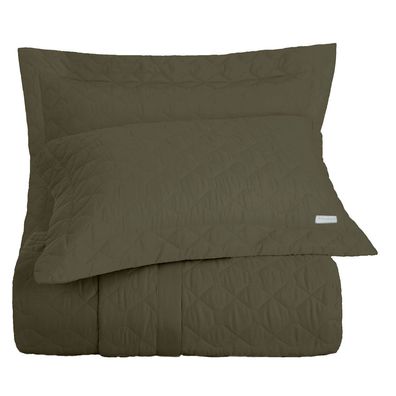 Jogo de Colcha Super King 300 Fios Cetim Sublime Oliva Verde