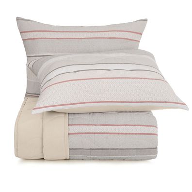Jogo de Colcha Solteiro Altenburg Malha Fio Penteado 100% Algodão Shell Stripe  Bege