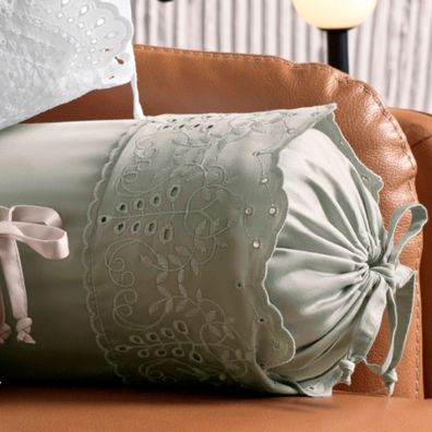 Almofada Rolo Altenburg Bordados em Cetim 300 Fios Intensité Verde