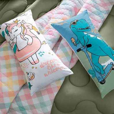 Fronha Body Pillow Infantil Altenburg Mundo Kids Malha Fio Penteado 30cm x 65cm Dino Funny