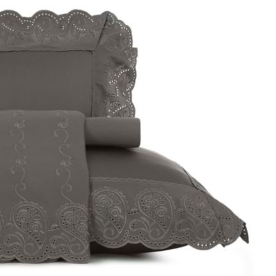 Jogo de Cama Casal Altenburg Bordados em Cetim 300 Fios Colline Cinza