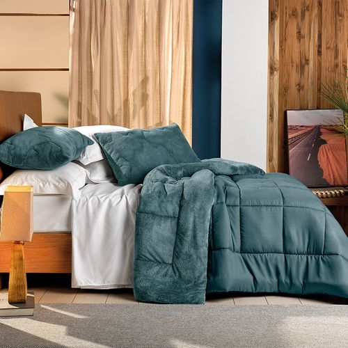 Edredom Solteiro Altenburg Blend Comfort Sherpa Azul