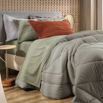 Edredom Casal Altenburg Malha Fio Penteado Cinza Platinum