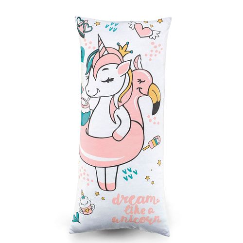 Travesseiro Body Pillow com Fronha Infantil Altenburg Mundo Kids Malha Fio Penteado Unicorn Party