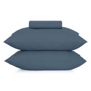 Jogo Cama Simples Altenburg 3pc Liso Toque Acetinado - Azul Dimensão