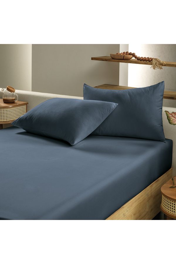 Jogo Cama Simples Altenburg 3pc Liso Toque Acetinado Azul Dimensão