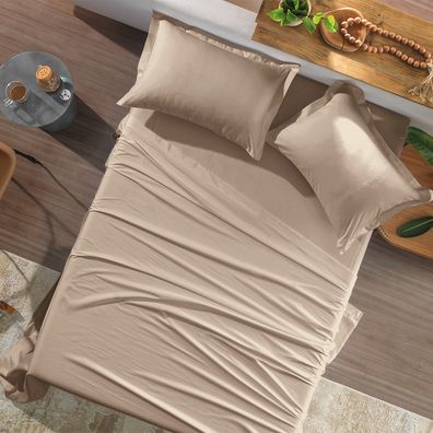 Jogo Cama Simples Altenburg 3pc Liso Toque Acetinado  Bege Tan