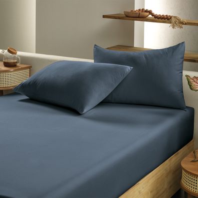 Jogo Cama Simples Altenburg 2pc Liso Toque Acetinado Azul Dimensão
