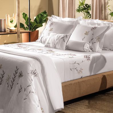 Jogo de Cama Casal Altenburg Bordados em Cetim 300 Fios Anise