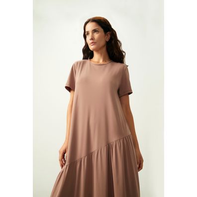 Vestido ZU Manga Curta Bulevar Marrom Avelã P
