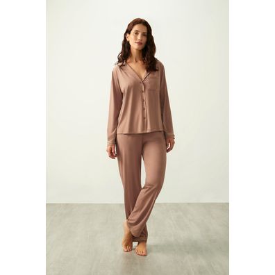 Pijama Americano ZU Manga Longa Bulevar Marrom Avelã P